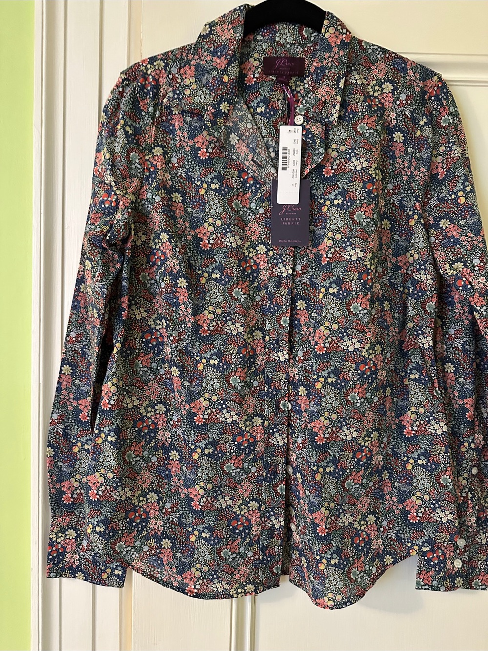 J. Crew Navy Floral Print Button-Down Shirt with Pink & Cream Accents